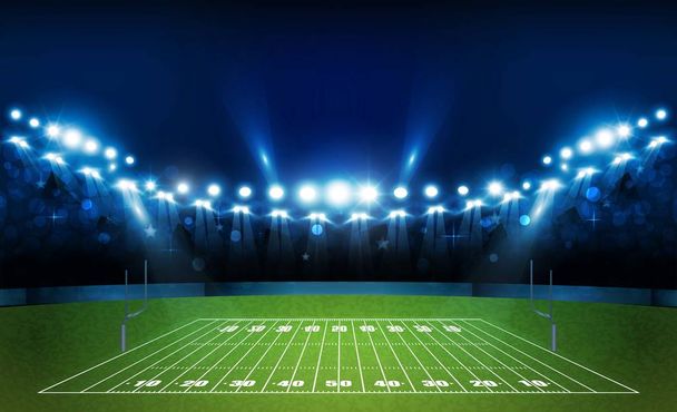 Futbol amerykański arena pole z Stadion jasne światła projektowanie. Wektor oświetlenie - Wektor, obraz