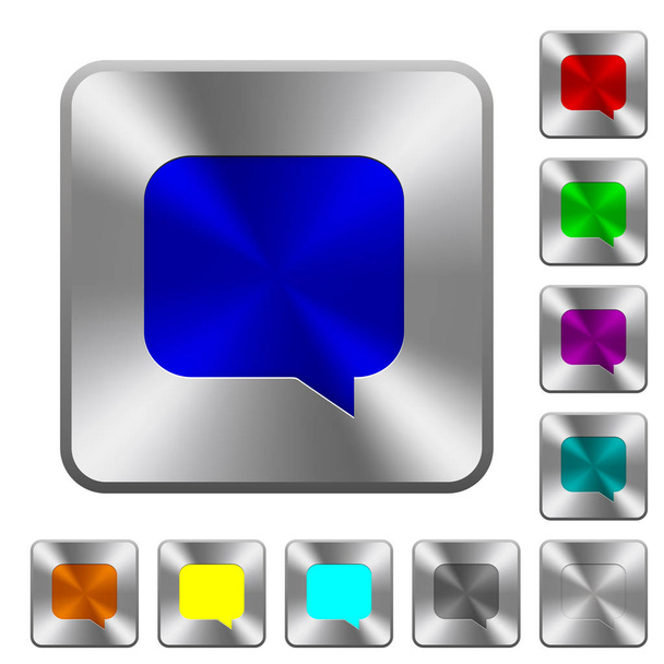 Иконки пузыря сообщений выгравированы на круглых квадратных глянцевых стальных кнопках
 - Вектор,изображение