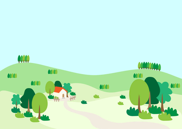 Сельский пейзаж с холмами
 - Вектор,изображение
