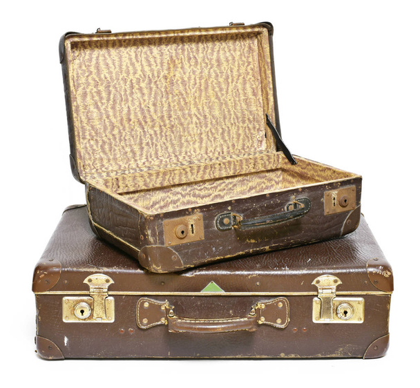 Old suitcase, travel item, luggage or baggage. Vintage suitcase, retro, leather suitcase, isolated on white background. - Foto, Imagem
