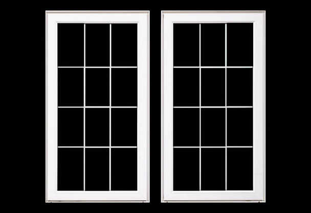 Marco de ventana de madera blanca sobre fondo negro
 - Foto, Imagen