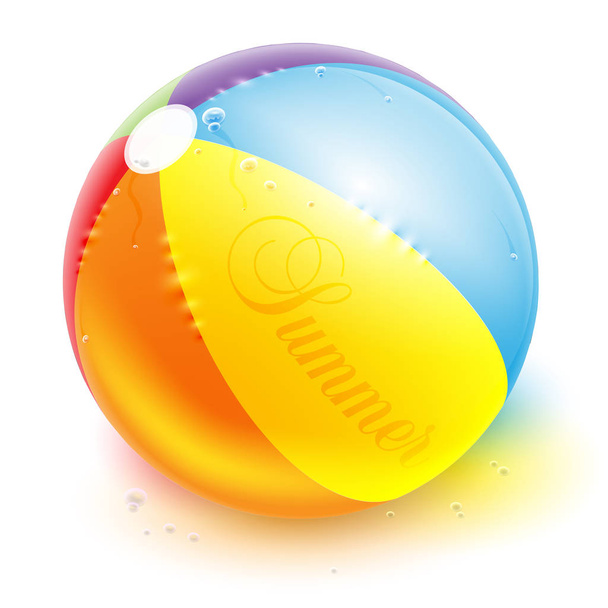 Realistic beach ball isolated on a white background. Vector illustration. - Vector, Image