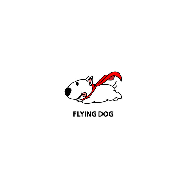 fliegender Hund, lustiger Bullterrier mit rotem Umhang-Symbol, Logo-Design, Vektorillustration - Vektor, Bild