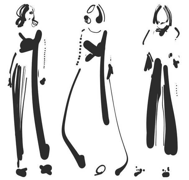 Modelos de moda siluetas boceto dibujado a mano, ilustración vectorial. Chica de dibujos animados
 - Vector, imagen