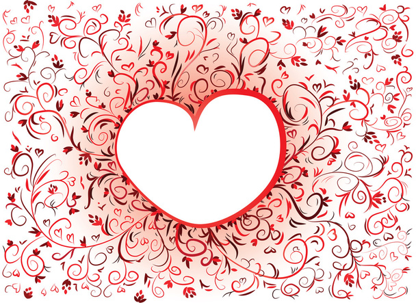 Heart in the center of floral elements - Vector, Image