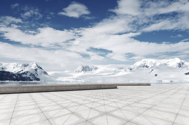 mattone vuoto terra con montagne di neve come sfondo
 - Foto, immagini