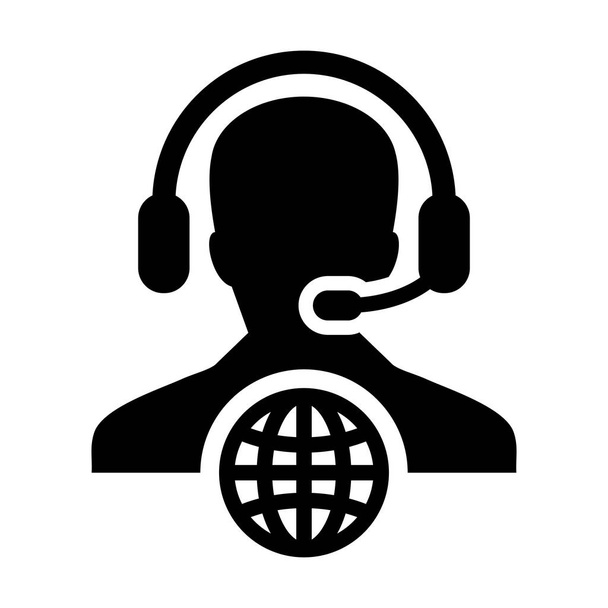 Call center pictogram vector mannelijke klant service persoon profiel symbool met headset voor internet netwerk online ondersteuning in glyph pictogram afbeelding - Vector, afbeelding
