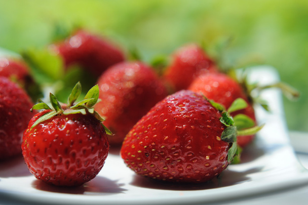 fresa fresca y apetitosa en el plato blanco
 - Foto, imagen