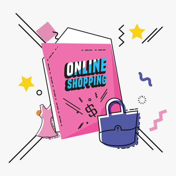 online shopping with wallet pop art style - Wektor, obraz