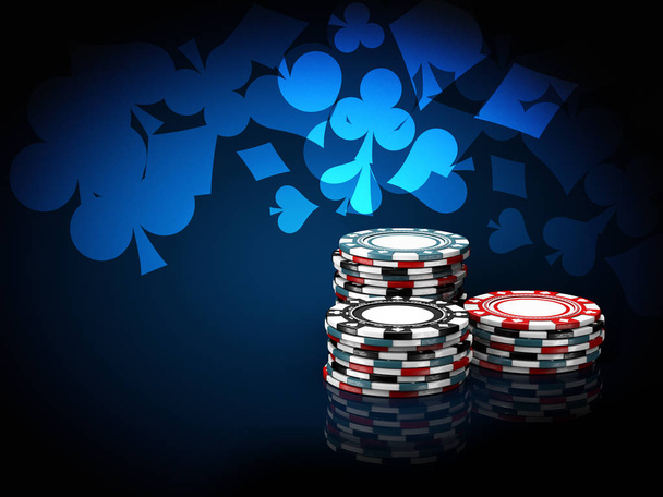 Fichas de casino empilhadas. Ilustração 3d em fundo azul
. - Foto, Imagem