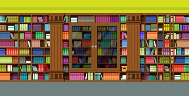 Книги в бібліотеці з шафами і сходами
. - Вектор, зображення