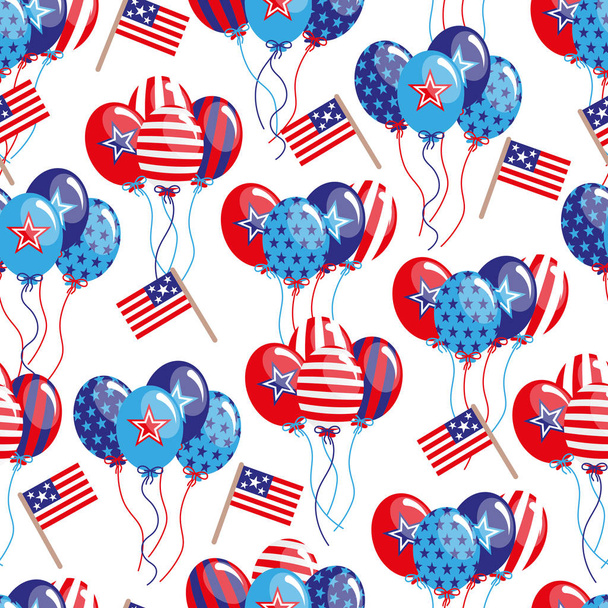4th of July background with balloons and flags on white background  - Foto, Imagem