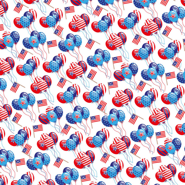 4th of July background with balloons and flags on white background  - Fotó, kép