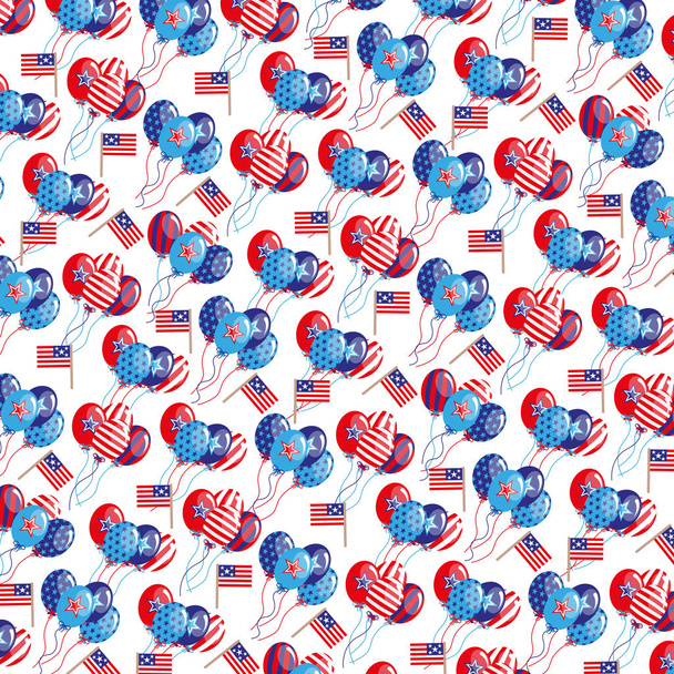 4th of July background with balloons and flags on white background  - Фото, изображение