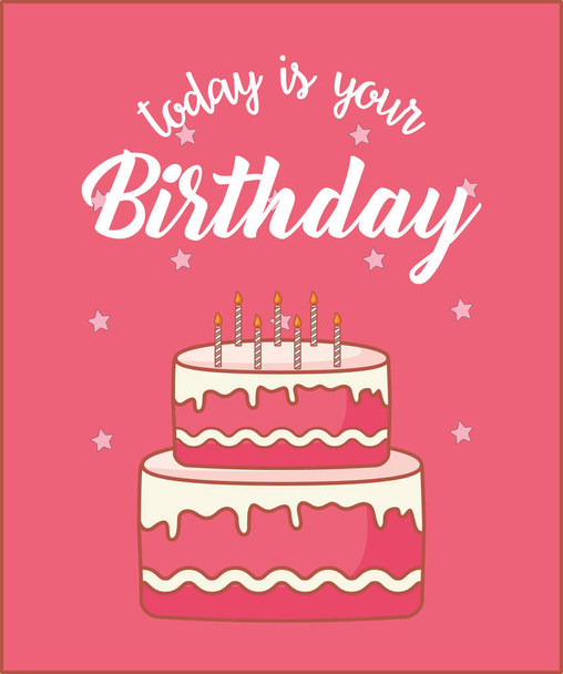 happy birthday postcard with sweet cake - Vector, Image
