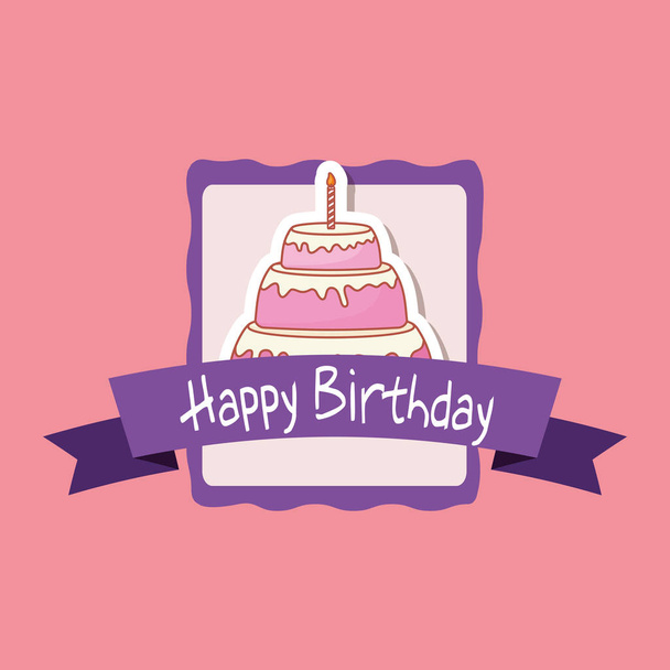 happy birthday frame with sweet cake - Vecteur, image