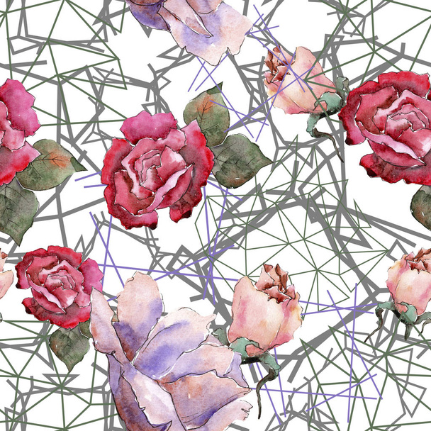 Colorful roses. Floral botanical flower.Seamless background pattern. Fabric wallpaper print texture. Aquarelle wildflower for background, texture, wrapper pattern, frame or border. - Фото, зображення