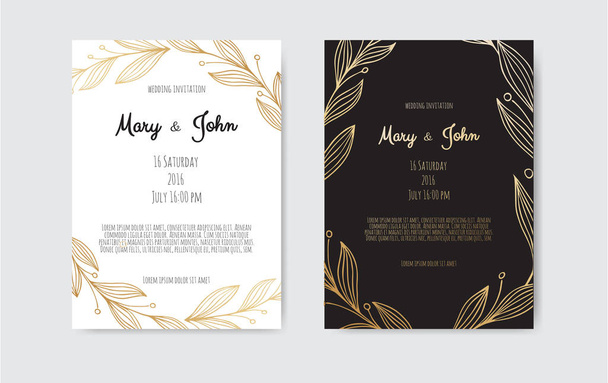 Golden Vector invitation with floral elements. - Vector, Image