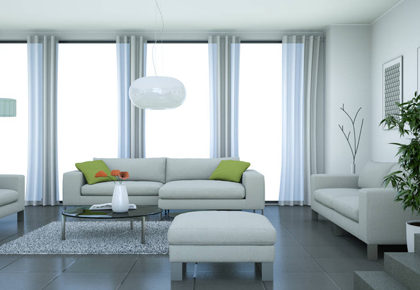 moderne lichte Skandinavische interieur woonkamer - Foto, afbeelding