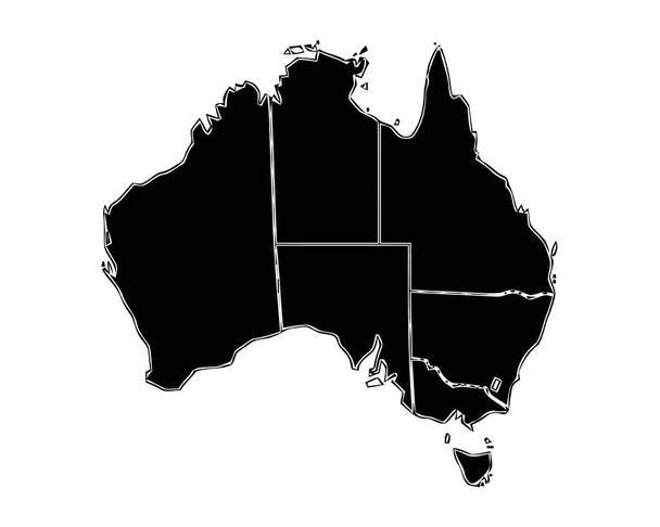 Podrobná mapa izolované Austrálie černé a bílé.  - Vektor, obrázek