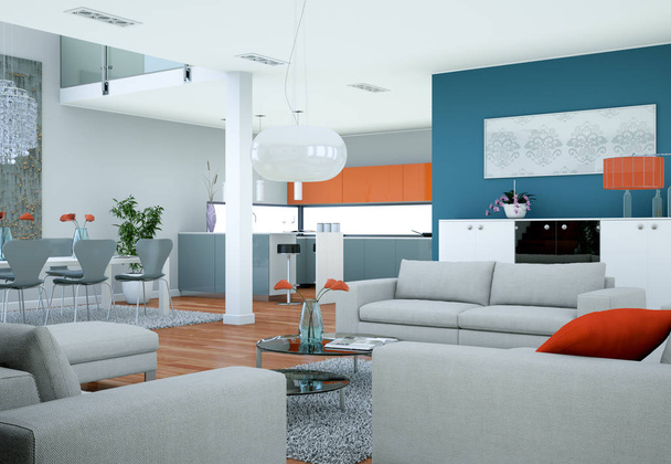 Modern parlak skandinavian iç tasarım oturma odası - Fotoğraf, Görsel