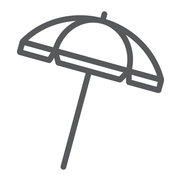 Paraguas de playa icono de la línea, viaje y sombrilla, sombrilla signos gráficos vectoriales, un patrón lineal sobre un fondo blanco, eps 10
. - Vector, imagen