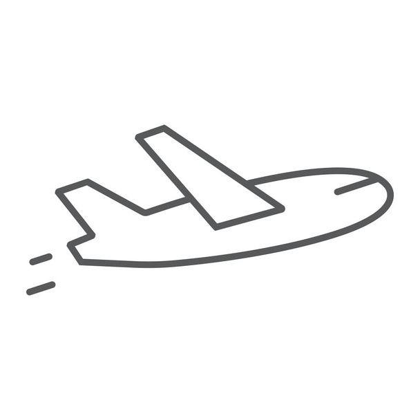 Εικονίδιο λεπτή γραμμή πτήσης αεροπλάνου, ταξίδια και τουρισμός, αεροπλάνο σημάδι διανυσματικά γραφικά, ένα γραμμικό σε λευκό φόντο, eps 10. - Διάνυσμα, εικόνα