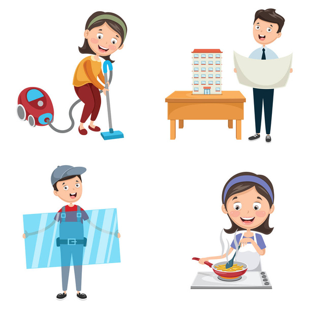 Vector Illustration Of Occupations - Vector, Image