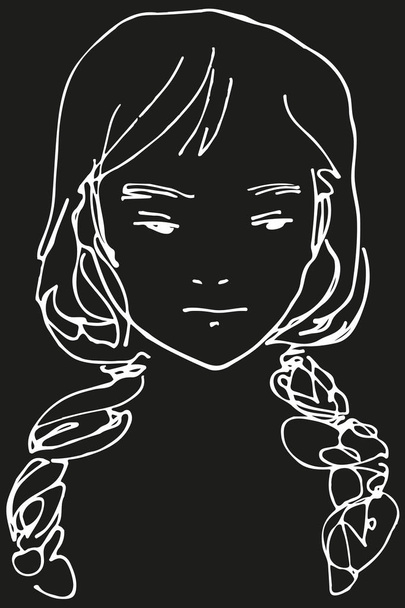 dibujo vectorial de una joven hermosa chica con dos coletas
 - Vector, Imagen