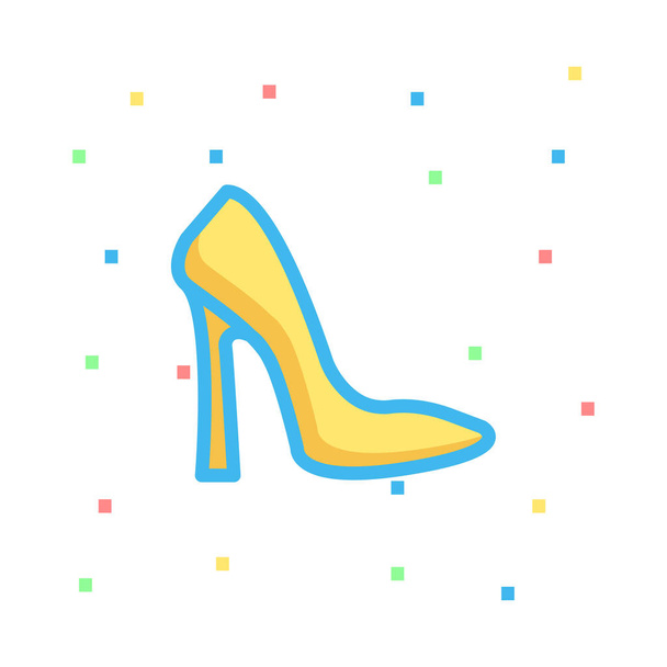Blue and yellow high heel shoe on white background with colourful pixels  - Vector, imagen