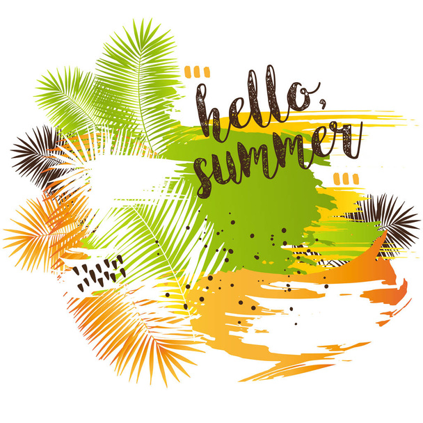 Affiche abstraite tropicale d'été avec feuilles de palmier en style grunge
 - Vecteur, image