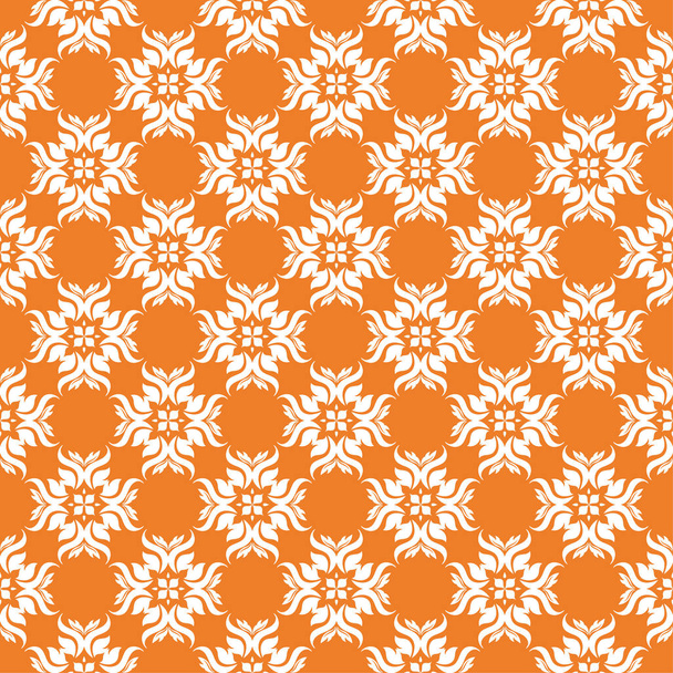White floral ornament on orange background. Seamless pattern for textile and wallpapers - Vektör, Görsel