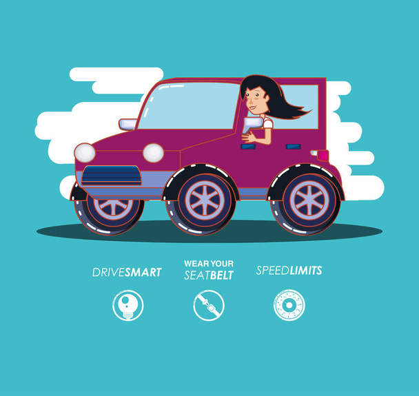 person driving for driver safely campaign set icons - Vector, Image