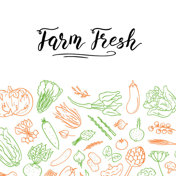 Vector hand drawn doodle vegetables icons background with place for text illustration - Vector, Imagen