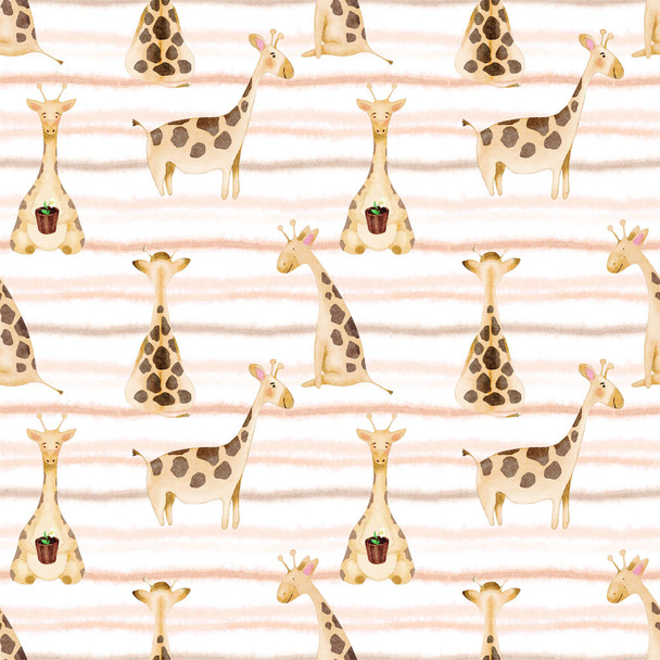Seamless Watercolor Cartooned Giraffe Pattern - Foto, immagini
