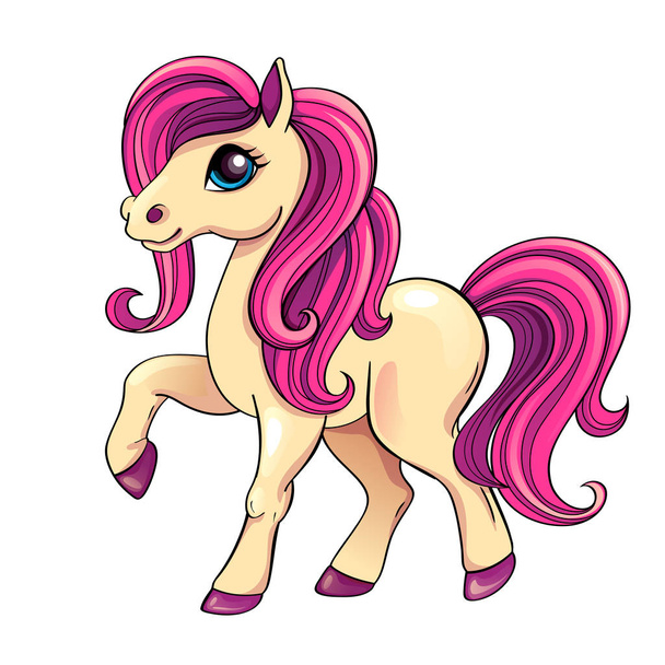 Cute little pony with pink hair. Vector isolated illustration - Wektor, obraz