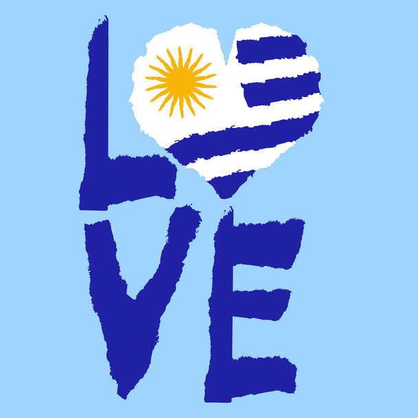Uruguay, Amerika seviyorum. Kalp yırtık kağıt doku stil bağımsızlık günü arka plan retro rozet afiş, T-shirt grafik tasarım vektör çizim için iyi fikir silüeti Vintage ulusal bayrak - Vektör, Görsel