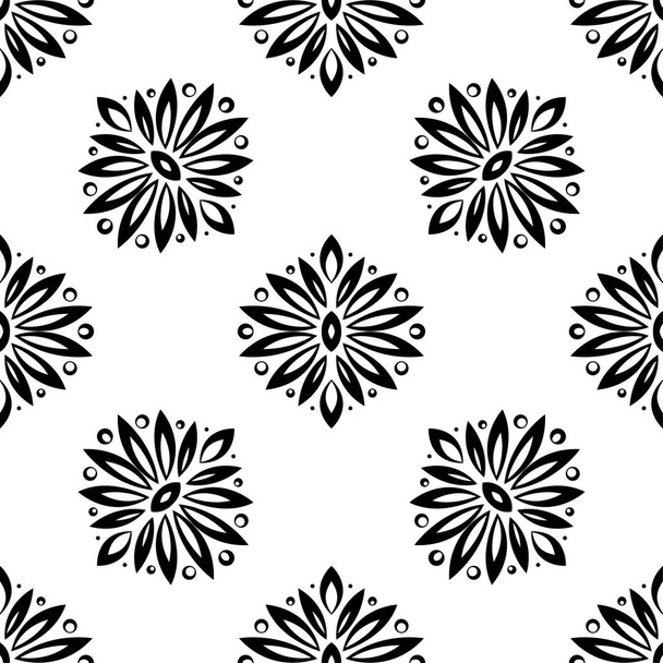 Floral background with black and white seamless pattern. Design for wallpapers and textile - Vector, imagen