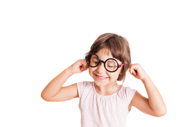 Smart girl wearing eyeglasses isolated - 写真・画像