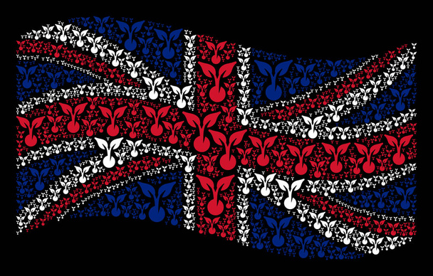 Waving Great Britain Flag Mosaic of Seed Sprout Icons - Vector, Imagen