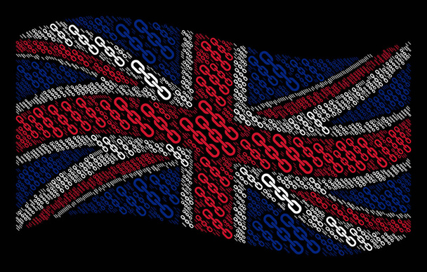 Waving UK Flag Pattern of Chain Items - Vector, imagen