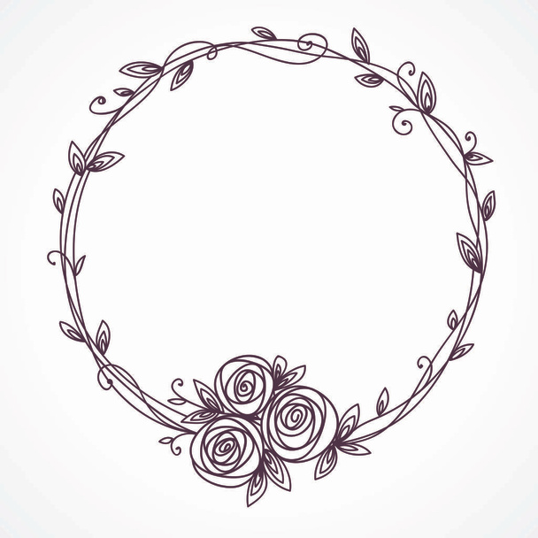 Floral frame. Wreath of rose flowers. - Vector, Imagen