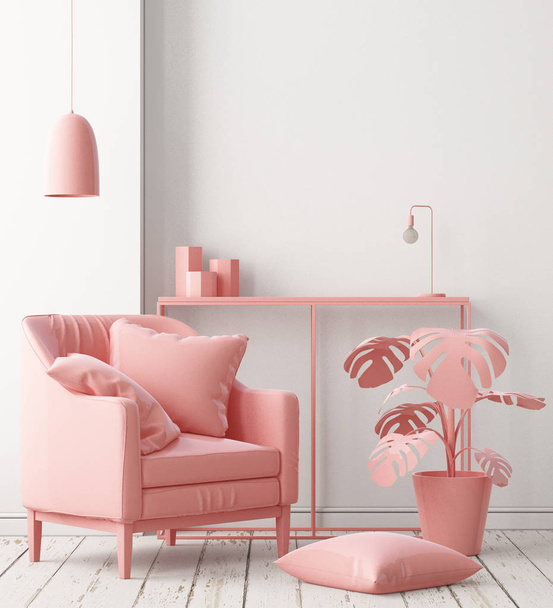 Room interior with armchair in soft pink color - Фото, изображение
