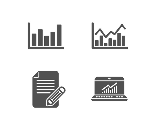 Set of Column chart, Info chart and Article icons on white background - Vector, Image