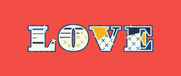Het woord liefde concept geschreven in kleurrijke abstracte typografie. Vector Eps 10 beschikbaar. - Vector, afbeelding