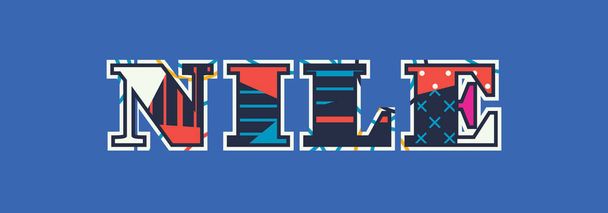 Slovo koncepce NILE napsané v barevné abstraktní typografii. Vektor EPS 10 k dispozici. - Vektor, obrázek