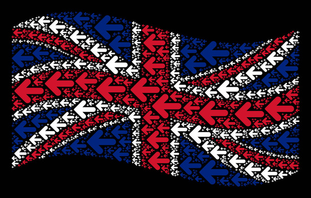 Waving United Kingdom Flag Collage of Arrow Left Icons - Vektör, Görsel