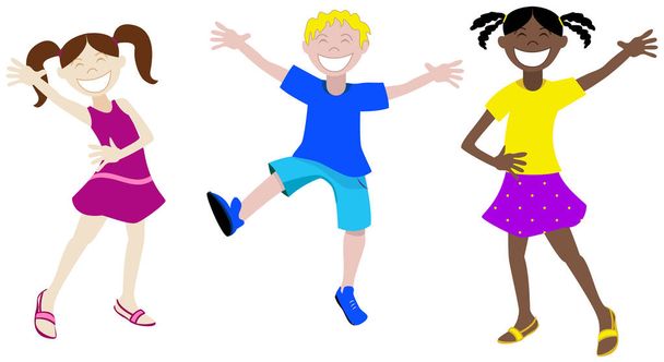 Vcetor Ilustración de tres niños felices en varias poses
. - Vector, imagen