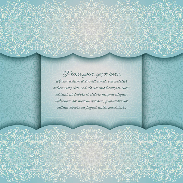 Uitnodigingskaart met mandala rand Turquoise lace - Vector, afbeelding