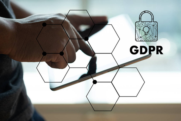 GDPR. Data Protection Regulation IT technologist Data Security system Shield Protection - Zdjęcie, obraz